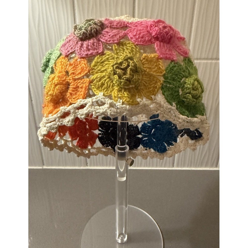 Multicolor 3D Crochet Flower Bucket Hat Beanie Boho Cloche Cottagecore Handmade